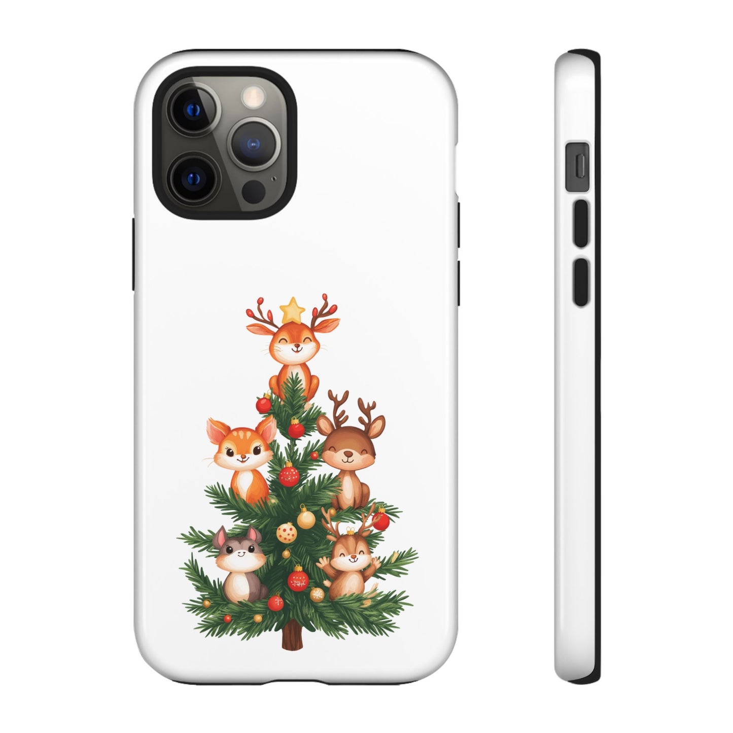 Festive Phone Case - iPhone, Samsung, and Google case - Cute Forest Animals on a Christmas Tree Case