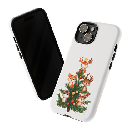 Festive Phone Case - iPhone, Samsung, and Google case - Cute Forest Animals on a Christmas Tree Case