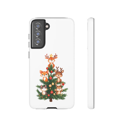 Festive Phone Case - iPhone, Samsung, and Google case - Cute Forest Animals on a Christmas Tree Case