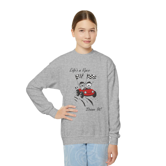 Youth Crewneck Sweatshirt -  Race car-themed Design Sweatshirt
