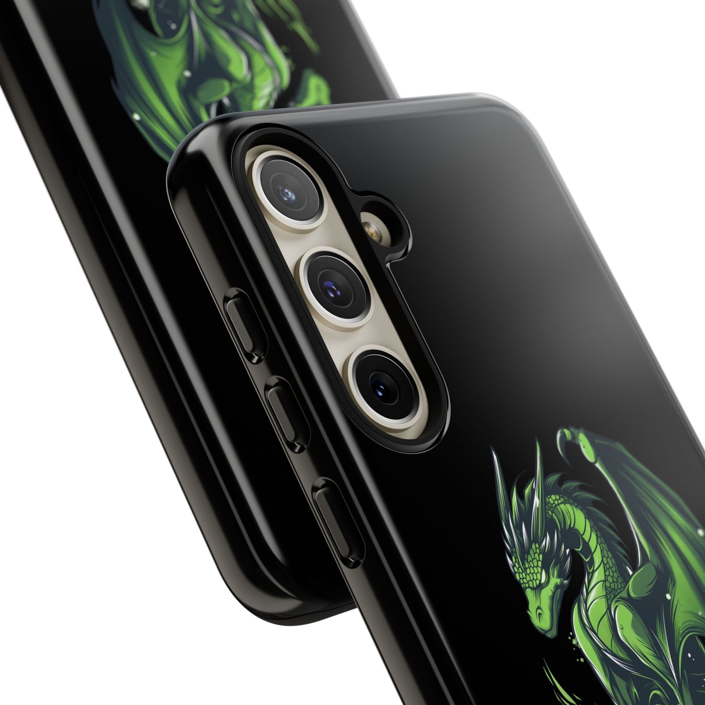 Tough Cases with Green Glowing Dragon design for iPhone, Samsung, and Google