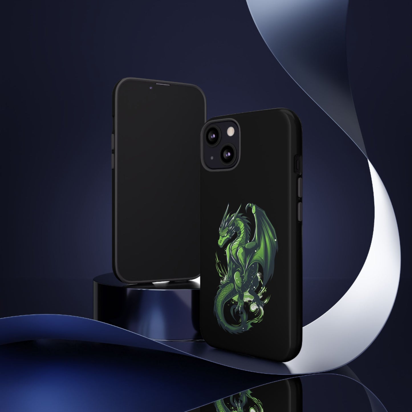 Tough Cases with Green Glowing Dragon design for iPhone, Samsung, and Google