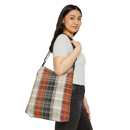 Adjustable Tote Bag - Plaid Pattern Tote Bag