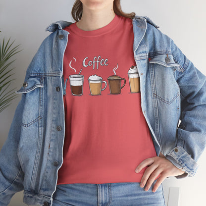Coffee Cup Pattern Unisex Heavy Cotton Tee - Brewed Patterns Unisex Heavy Cotton Tee