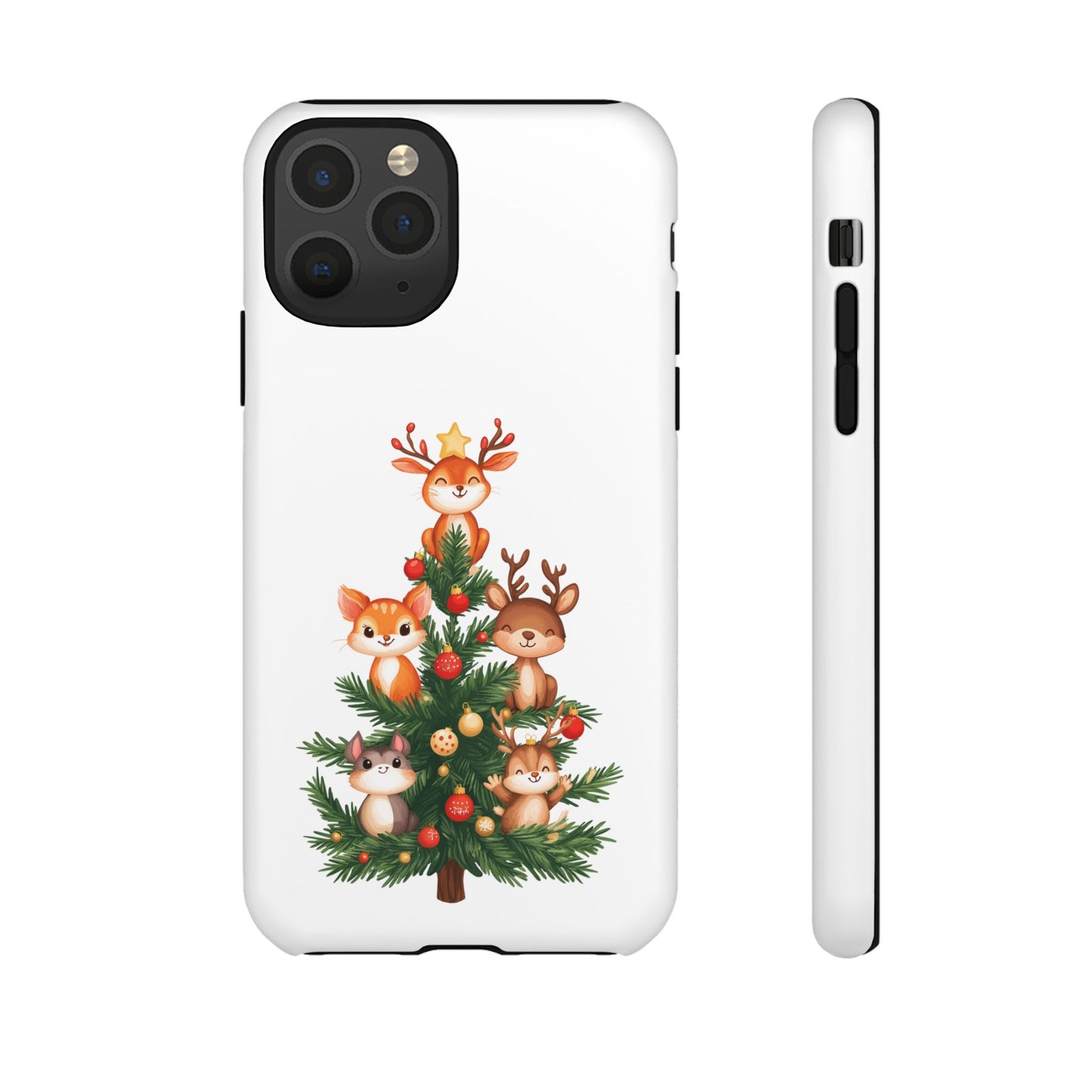 Festive Phone Case - iPhone, Samsung, and Google case - Cute Forest Animals on a Christmas Tree Case