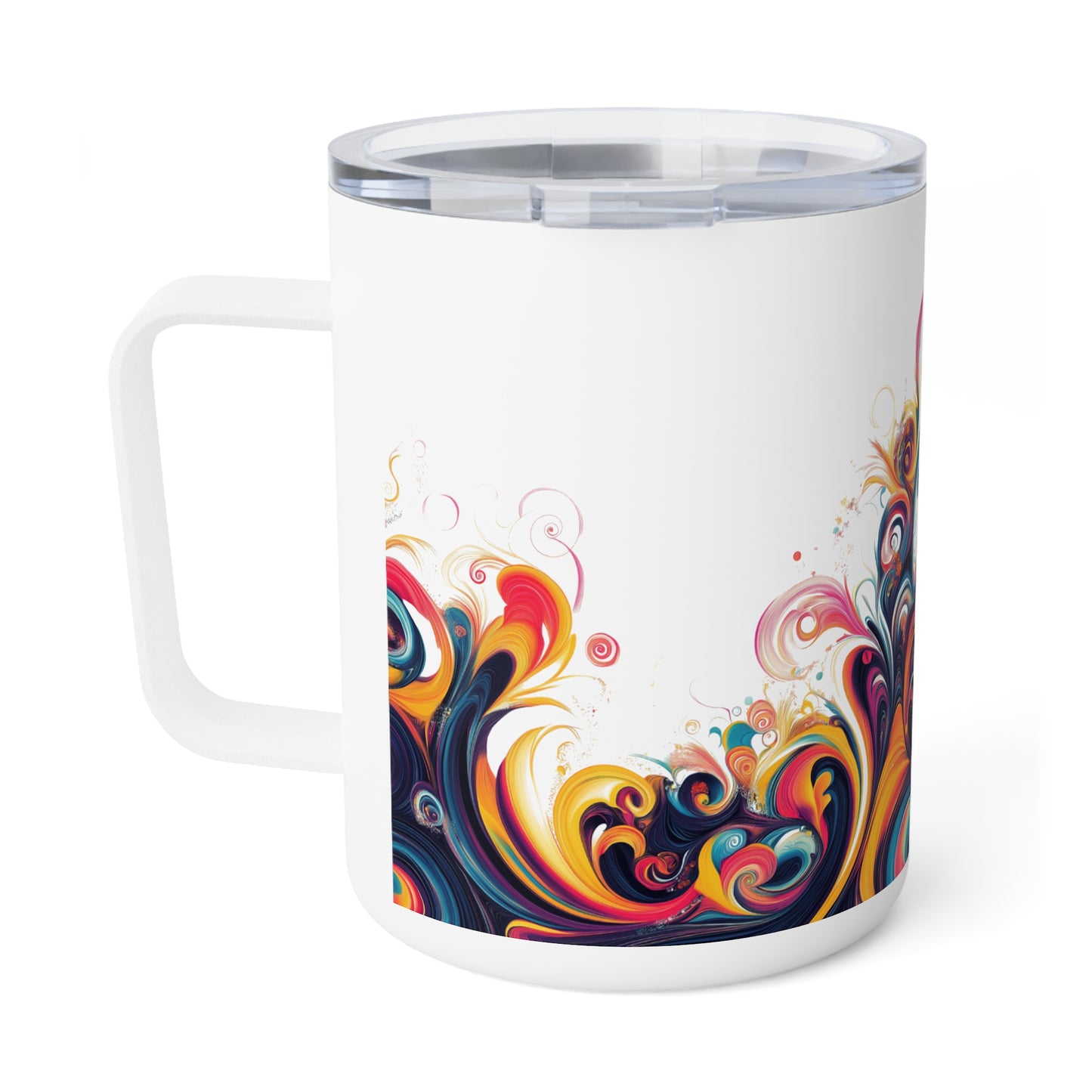 Travel mug with Colorful Swirls design - Insulated Coffee Mug, 10oz