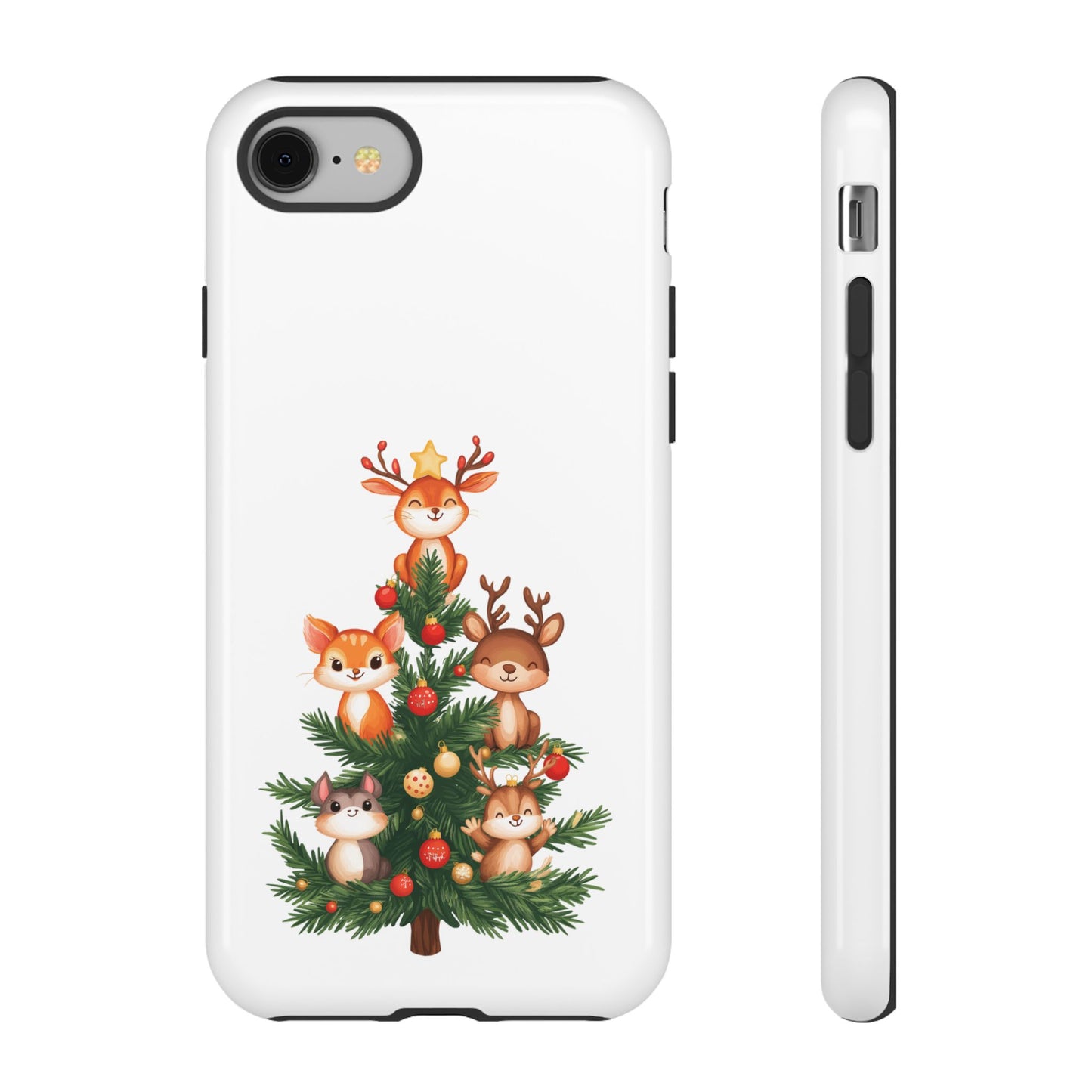 Festive Phone Case - iPhone, Samsung, and Google case - Cute Forest Animals on a Christmas Tree Case