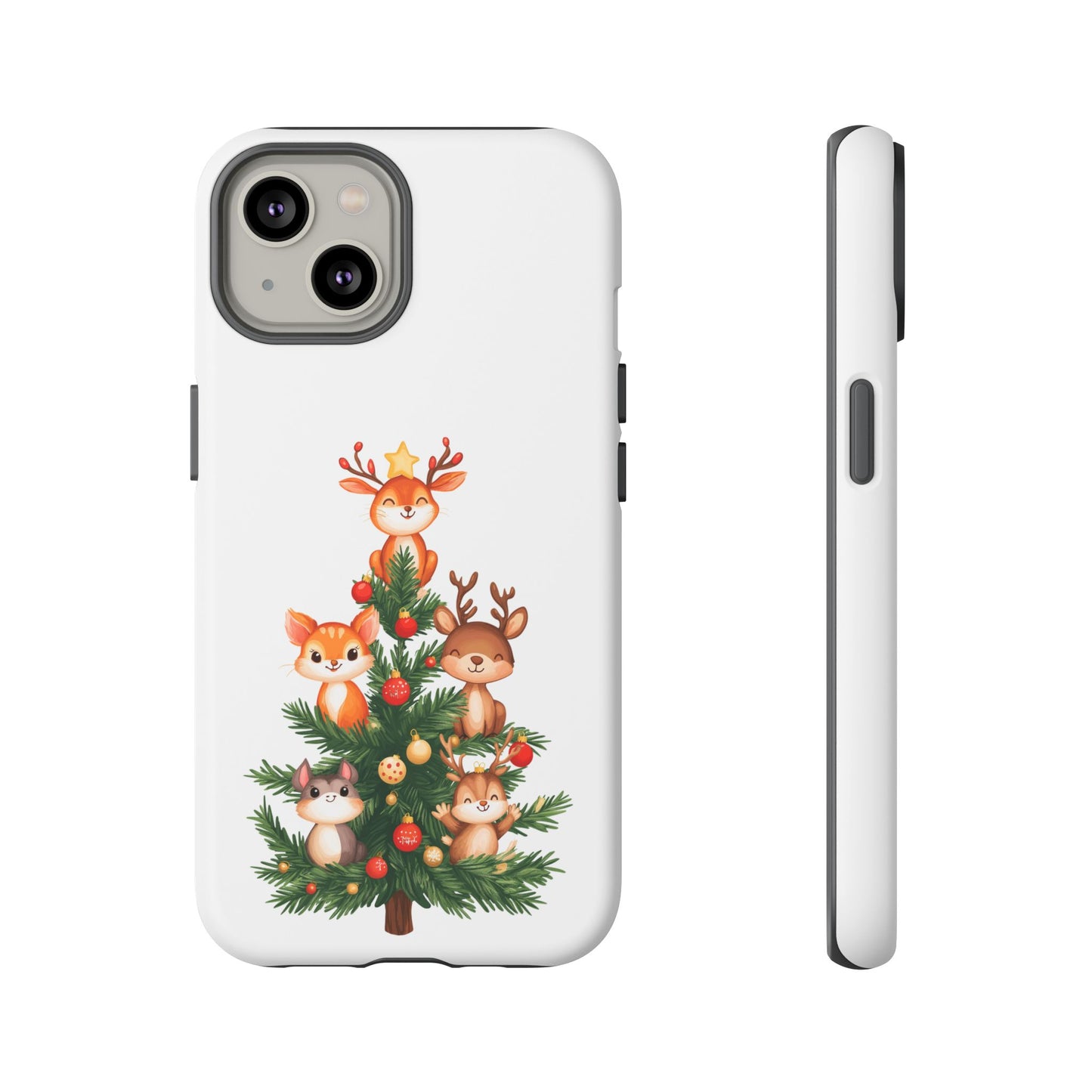 Festive Phone Case - iPhone, Samsung, and Google case - Cute Forest Animals on a Christmas Tree Case