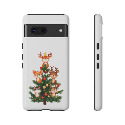 Festive Phone Case - iPhone, Samsung, and Google case - Cute Forest Animals on a Christmas Tree Case