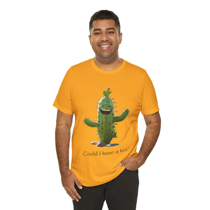 Light Colorful Smiling Cactus Plant T-shirt -  'Could I Have a Hug?' - Lightweight Fabric Tee