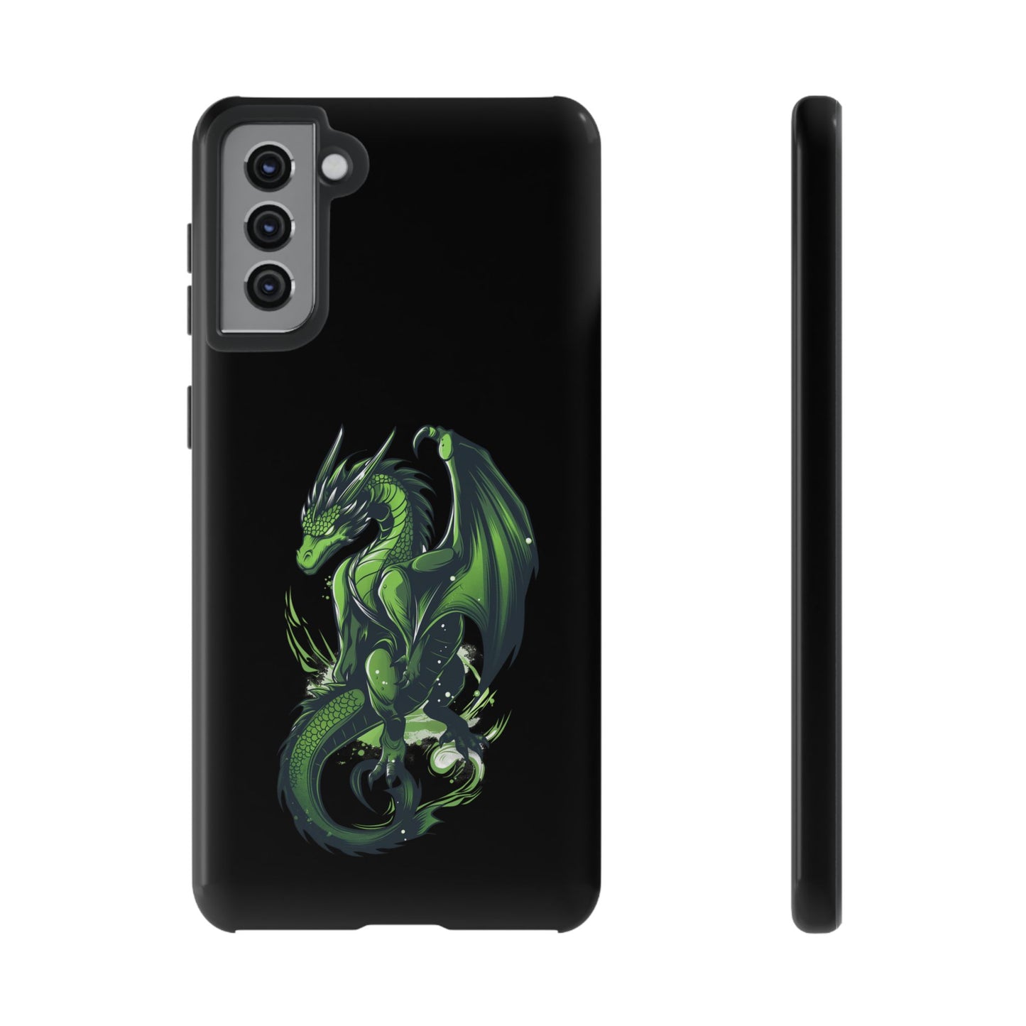 Tough Cases with Green Glowing Dragon design for iPhone, Samsung, and Google