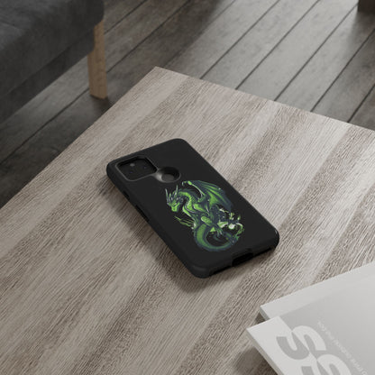 Tough Cases with Green Glowing Dragon design for iPhone, Samsung, and Google