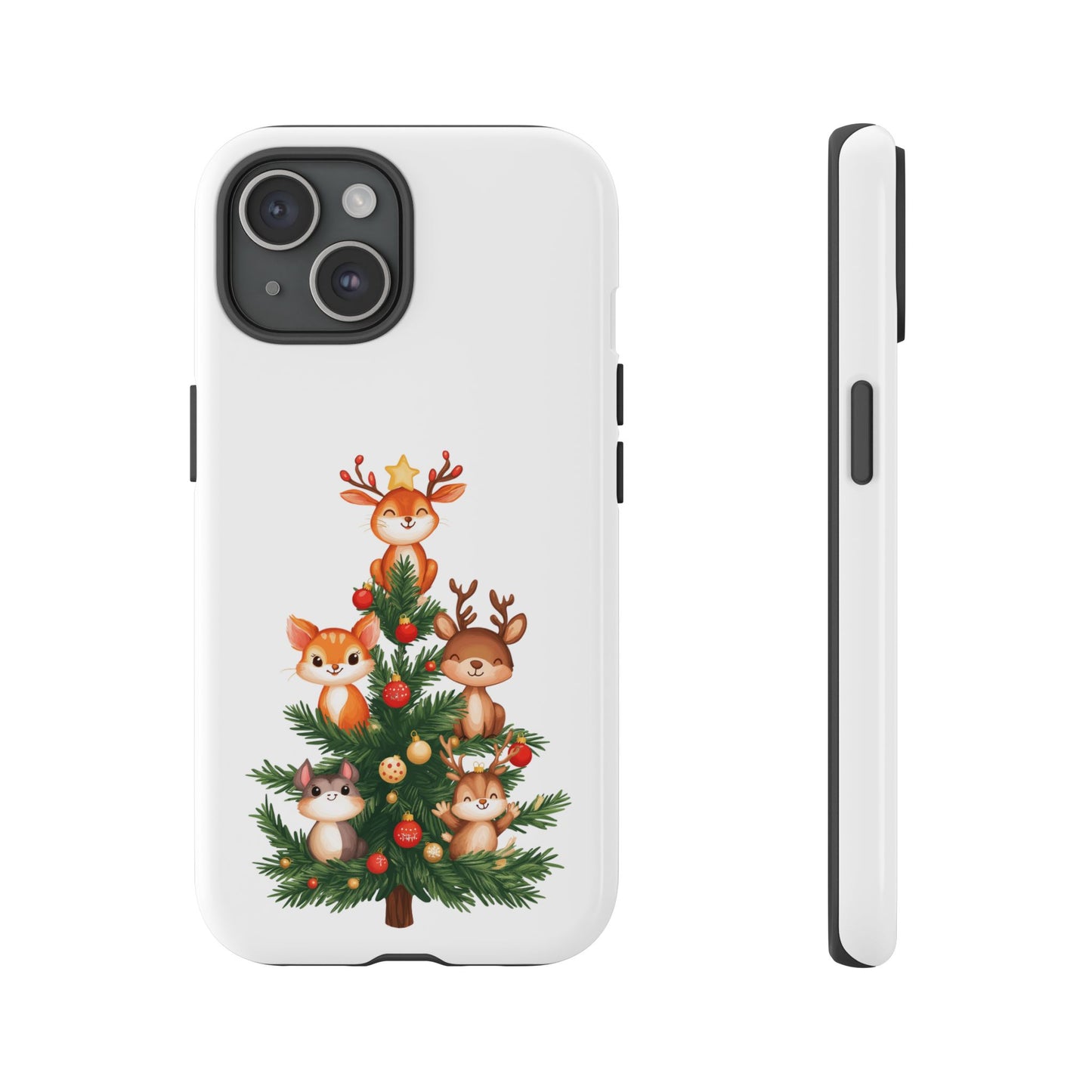 Festive Phone Case - iPhone, Samsung, and Google case - Cute Forest Animals on a Christmas Tree Case