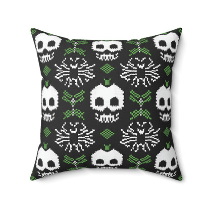 Black Halloween Pillow - Spun Polyester Square Pillow with Skulls and Spiders Design