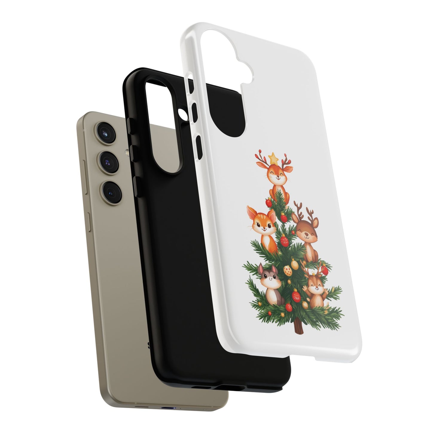 Festive Phone Case - iPhone, Samsung, and Google case - Cute Forest Animals on a Christmas Tree Case