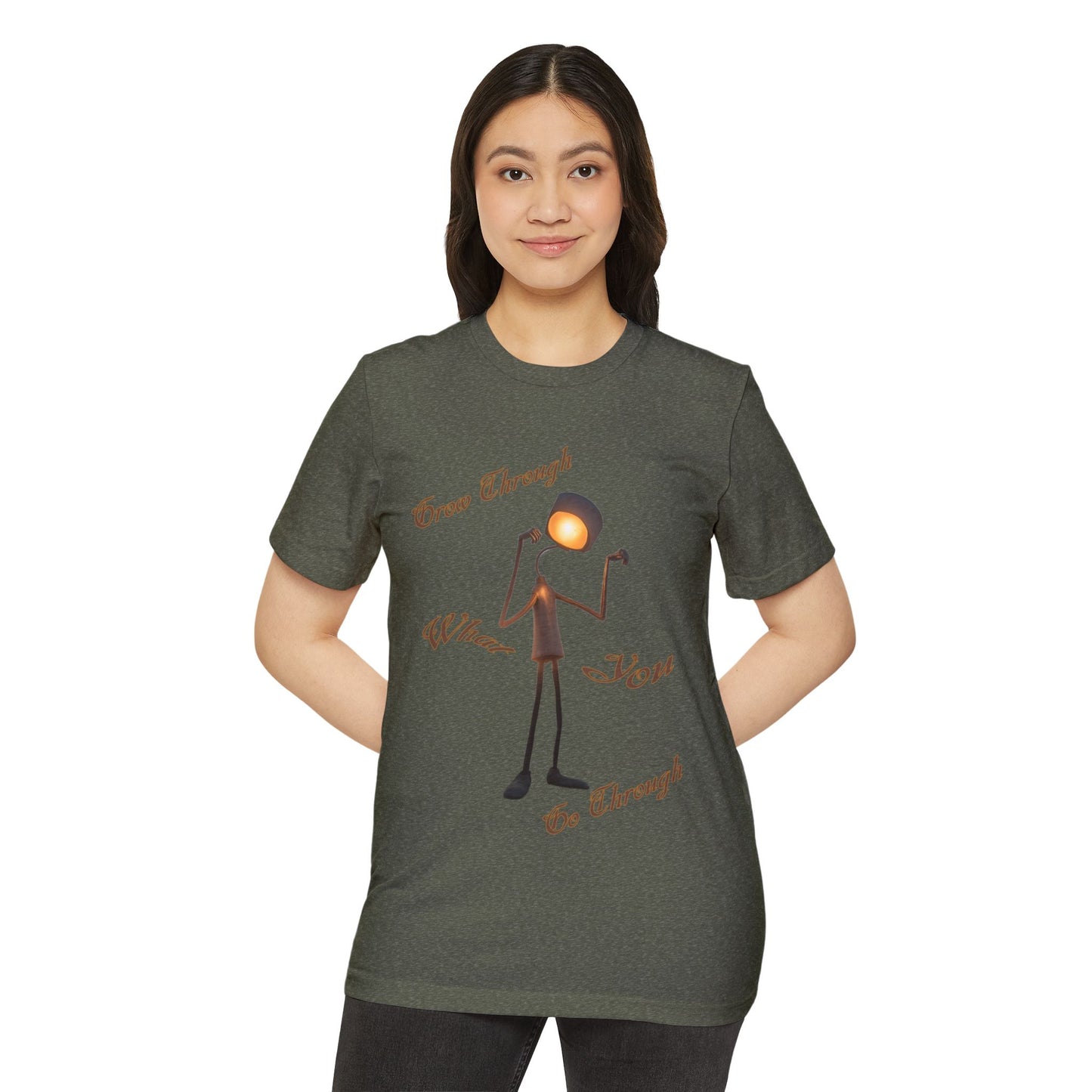 Victory Lamp Unisex Recycled Organic T-Shirt - Eco-Friendly Tee - Grow Through What You Go Through text design