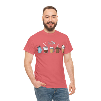Coffee Cup Pattern Unisex Heavy Cotton Tee - Brewed Patterns Unisex Heavy Cotton Tee