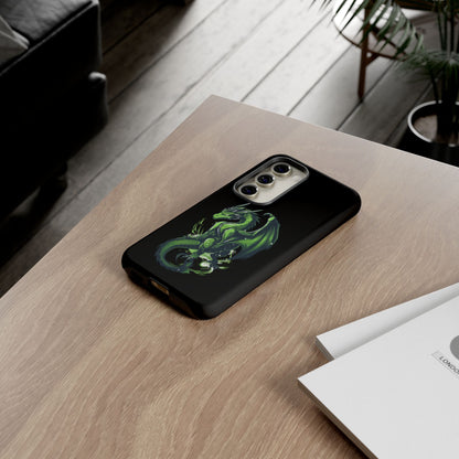 Tough Cases with Green Glowing Dragon design for iPhone, Samsung, and Google