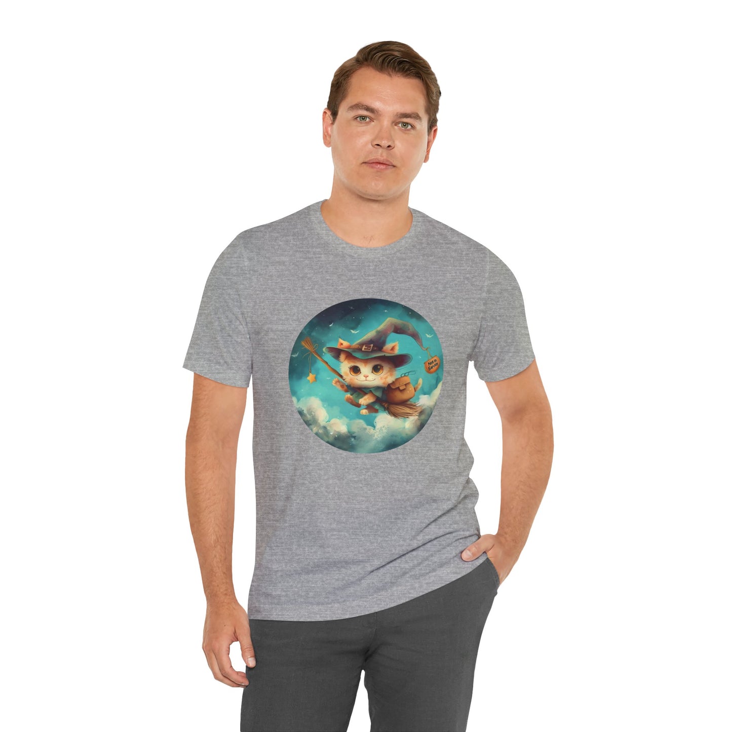 Charming Cat on Witch - Magician Stick T-shirt - Lightweight Fabric Tee