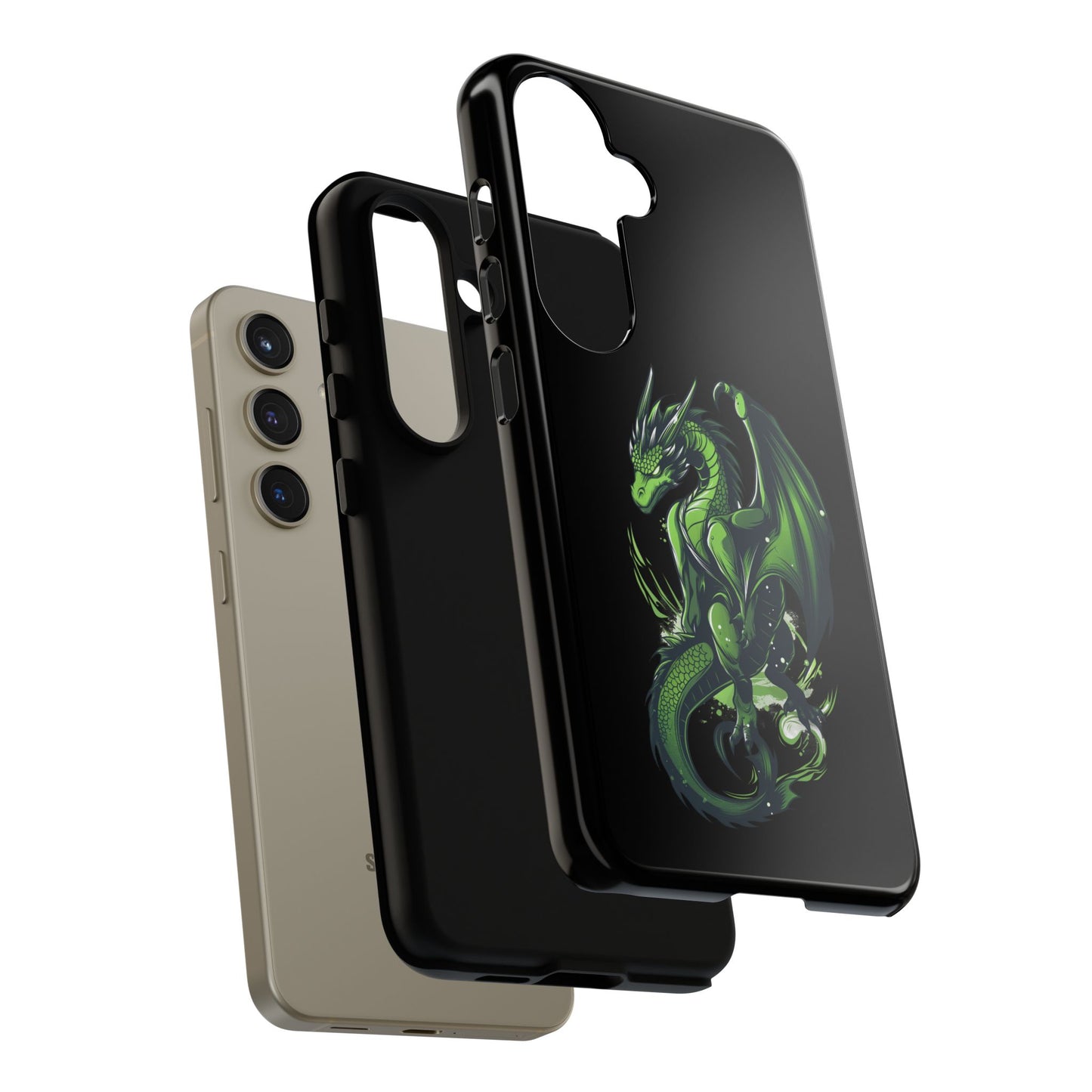 Tough Cases with Green Glowing Dragon design for iPhone, Samsung, and Google