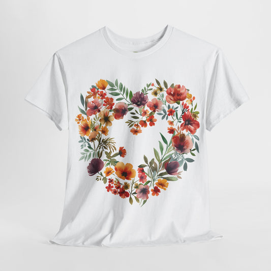 Unisex Heavy Cotton Tee - Floral Heart Unisex T-Shirt