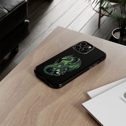 Tough Cases with Green Glowing Dragon design for iPhone, Samsung, and Google