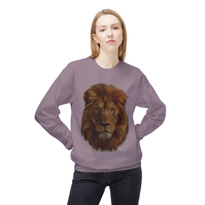 Unisex Midweight Soft style Fleece Crewneck Sweatshirt - Majestic Lion Design Sweatshirt