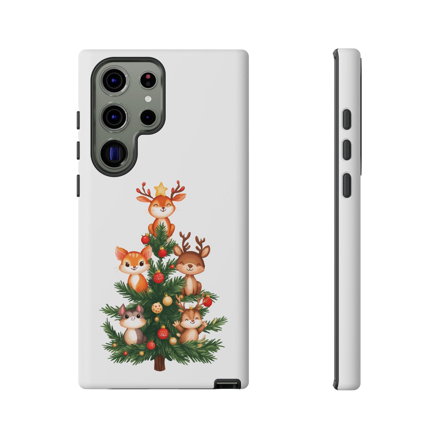 Festive Phone Case - iPhone, Samsung, and Google case - Cute Forest Animals on a Christmas Tree Case