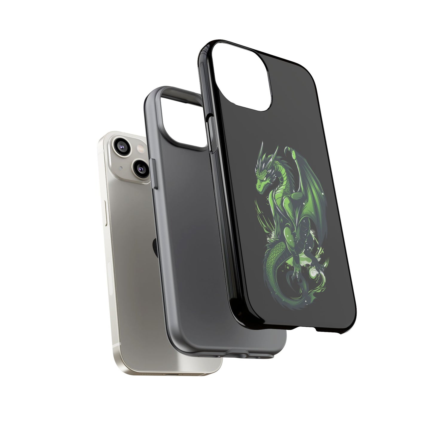 Tough Cases with Green Glowing Dragon design for iPhone, Samsung, and Google