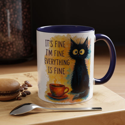 Whimsical Cat Accent Coffee Mug - 'It's Fine, I'm Fine, Everything is Fine'