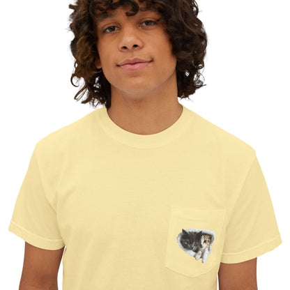 Cute 3D Cats in Pocket T-Shirt - Unisex Garment-Dyed Pocket Tee