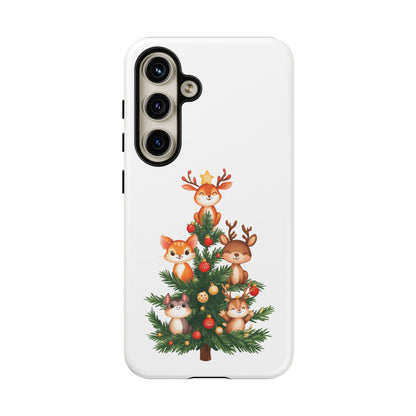 Festive Phone Case - iPhone, Samsung, and Google case - Cute Forest Animals on a Christmas Tree Case