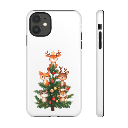 Festive Phone Case - iPhone, Samsung, and Google case - Cute Forest Animals on a Christmas Tree Case