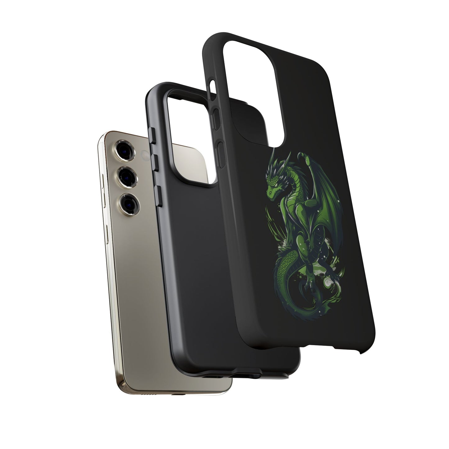 Tough Cases with Green Glowing Dragon design for iPhone, Samsung, and Google