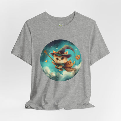 Charming Cat on Witch - Magician Stick T-shirt - Lightweight Fabric Tee