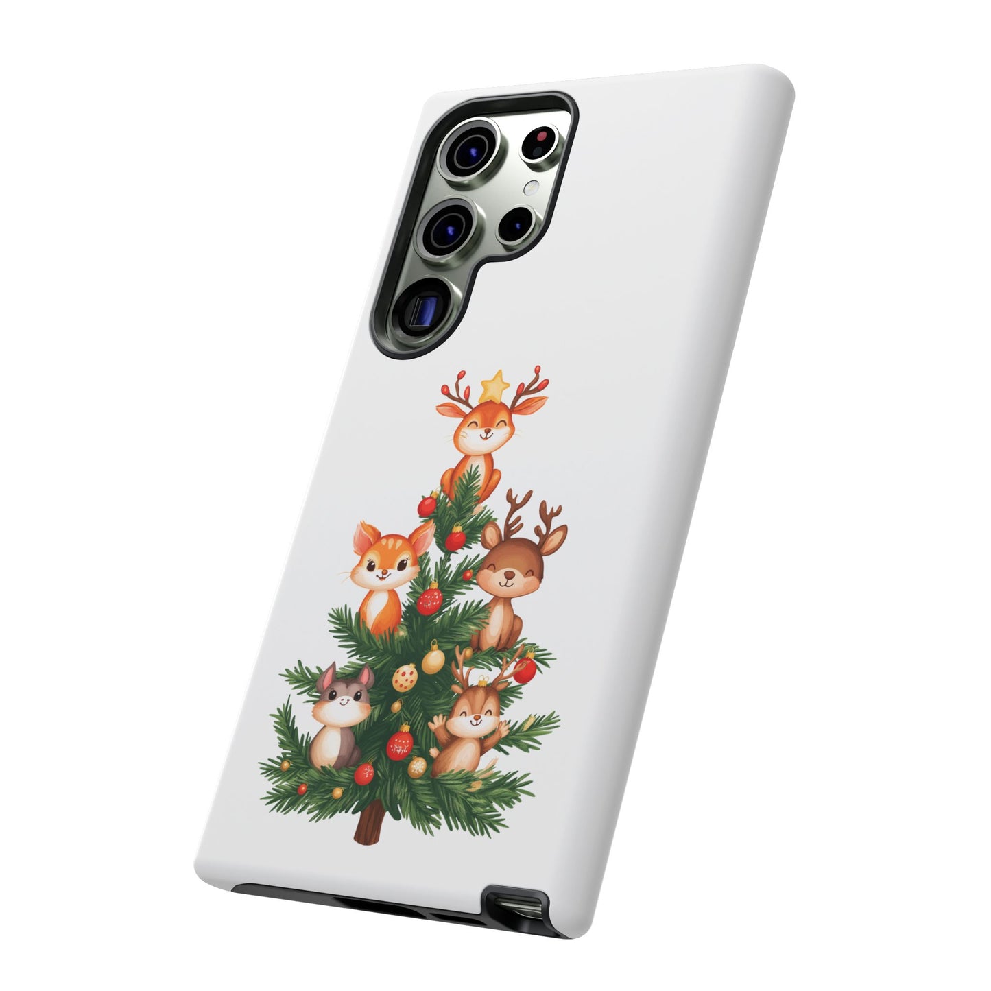 Festive Phone Case - iPhone, Samsung, and Google case - Cute Forest Animals on a Christmas Tree Case