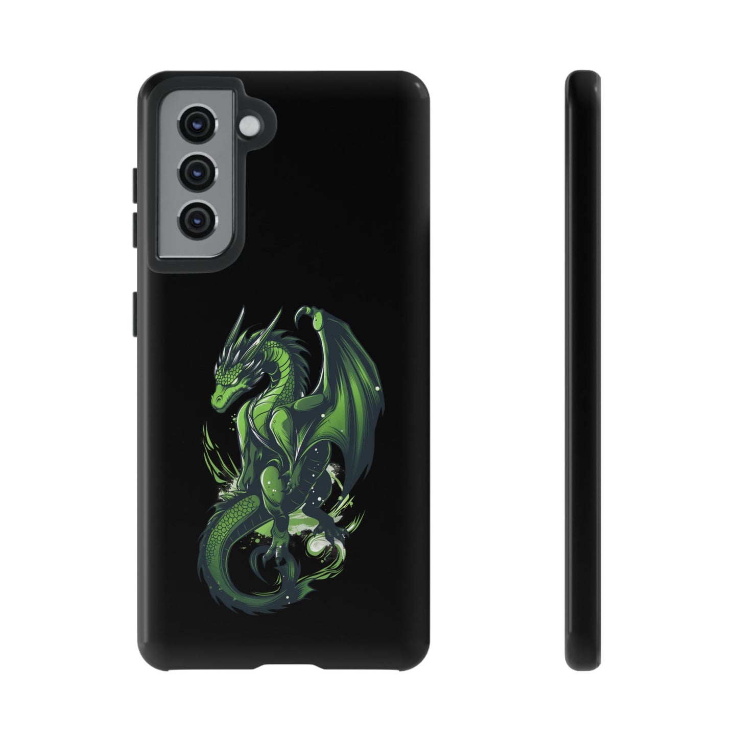 Tough Cases with Green Glowing Dragon design for iPhone, Samsung, and Google