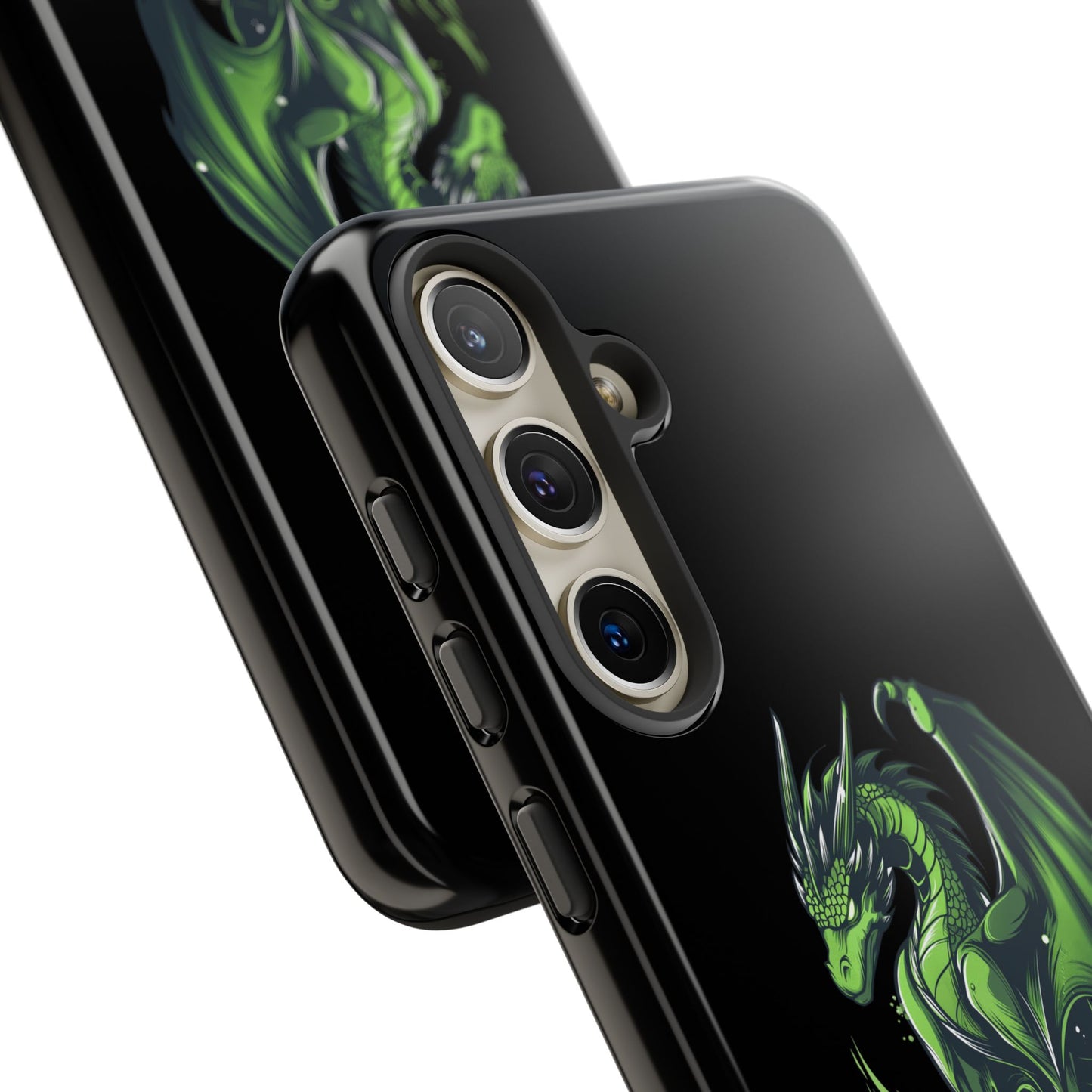 Tough Cases with Green Glowing Dragon design for iPhone, Samsung, and Google