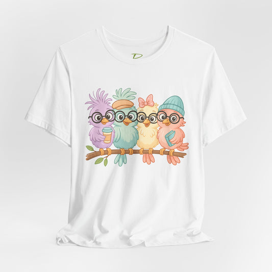 Cute Bird Friends Short Sleeve T-shirt - Perfect Gift for Animal Lovers - Lightweight Fabric Tee