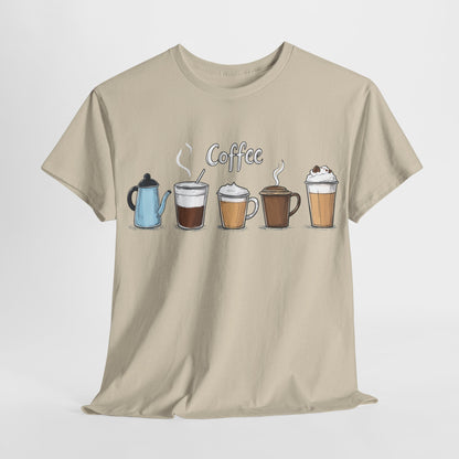 Coffee Cup Pattern Unisex Heavy Cotton Tee - Brewed Patterns Unisex Heavy Cotton Tee