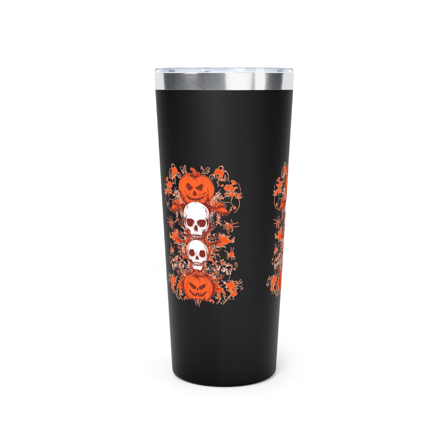 Copper Vacuum Insulated Tumbler, 22oz - Pumpkins, Skulls, and Spiders Insulated Tumbler - Spooky Tumbler