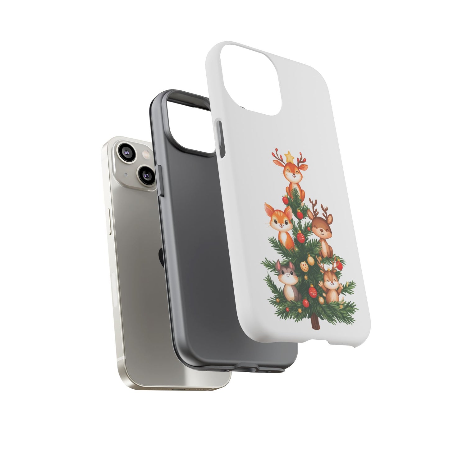 Festive Phone Case - iPhone, Samsung, and Google case - Cute Forest Animals on a Christmas Tree Case