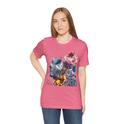 Floral Watercolor T-shirt for Women - Vibrant Artistic Tee - Lightweight Fabric Tee