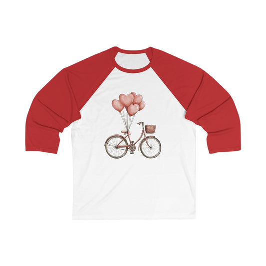 Unisex 3\4 Sleeve Baseball Tee - Vintage Bicycle with Heart Balloons Design Tee