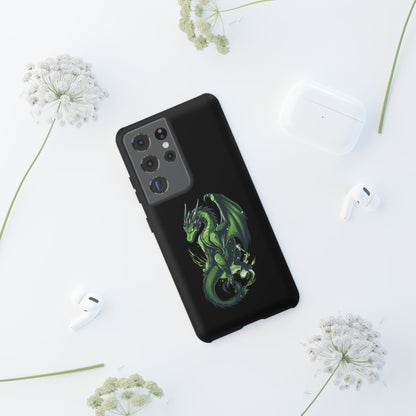 Tough Cases with Green Glowing Dragon design for iPhone, Samsung, and Google