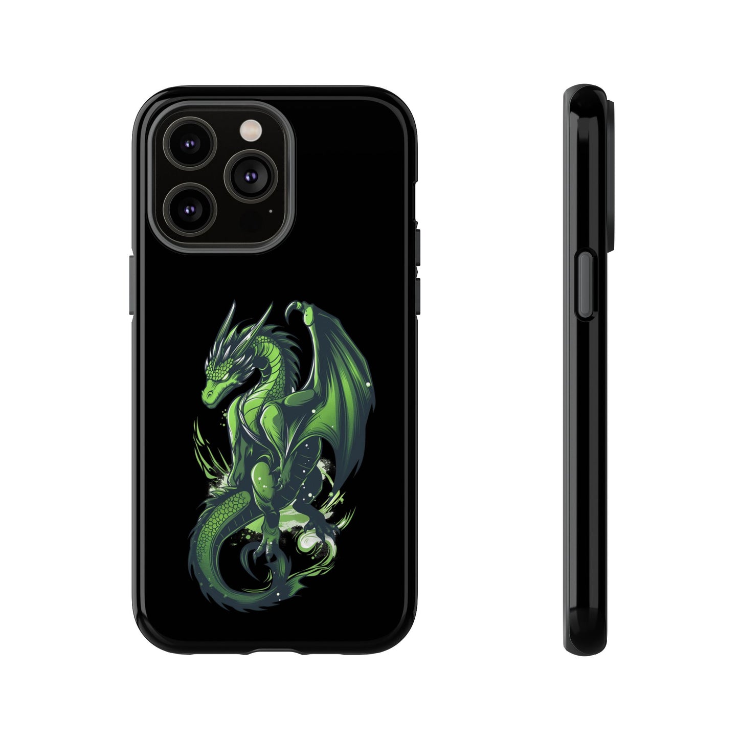 Tough Cases with Green Glowing Dragon design for iPhone, Samsung, and Google