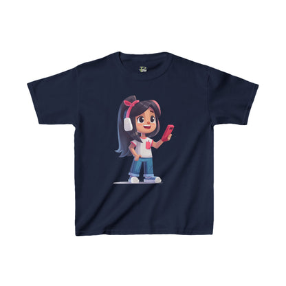 Kids Heavy Cotton™ Tee - Kids Heavy Cotton™ Tee with Design of Smiling Girl Holding a Red Phone