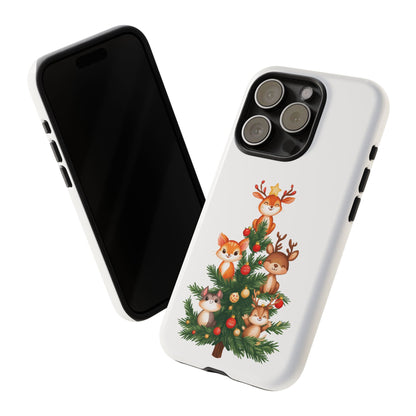 Festive Phone Case - iPhone, Samsung, and Google case - Cute Forest Animals on a Christmas Tree Case