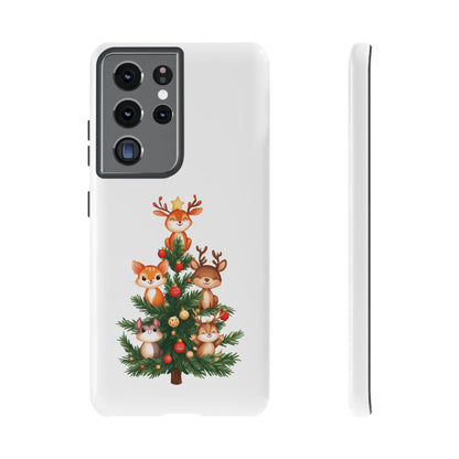 Festive Phone Case - iPhone, Samsung, and Google case - Cute Forest Animals on a Christmas Tree Case