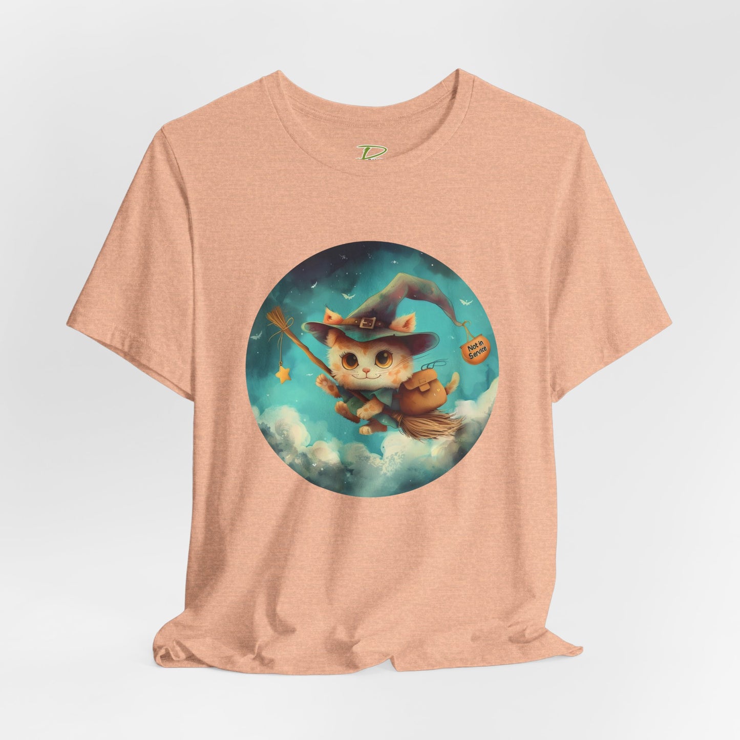 Charming Cat on Witch - Magician Stick T-shirt - Lightweight Fabric Tee